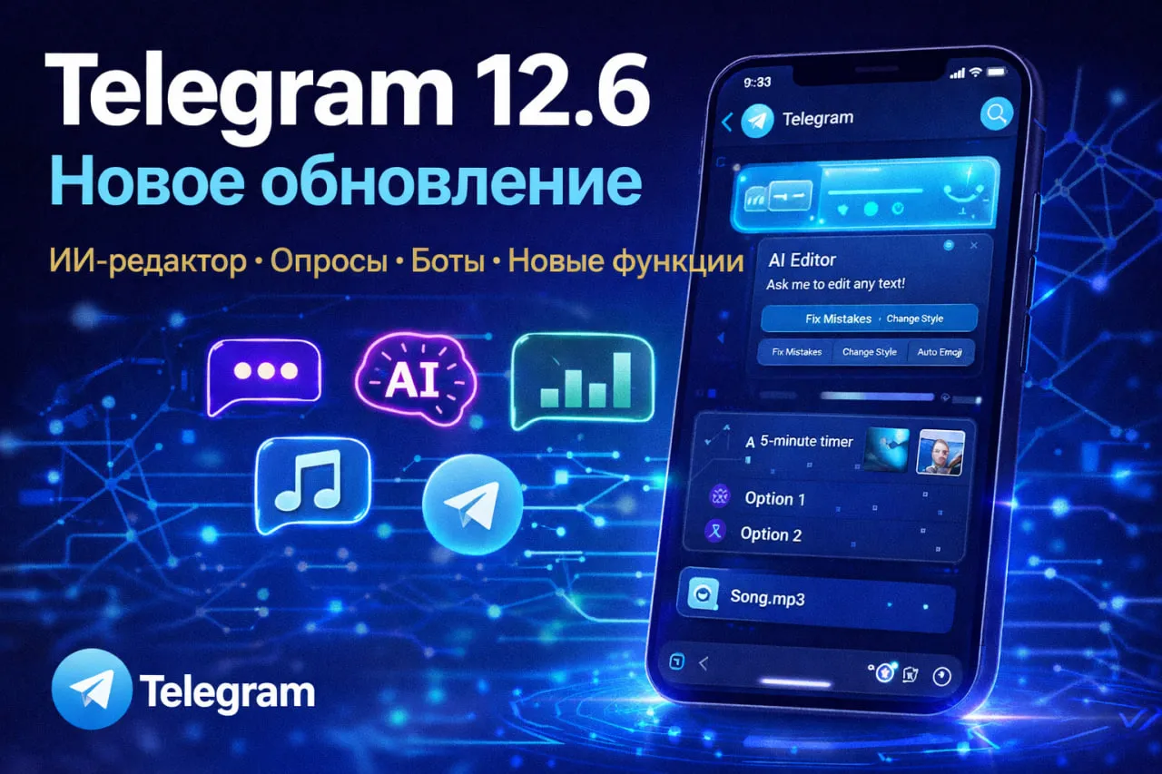 Апрельское обновление Telegram для Android и iOS: ИИ‑редактор, опросы и Live‑фото